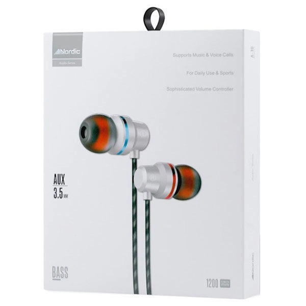 אוזניות סיליקון בצבע כסוף Aux Premium A10 מבית Nordic