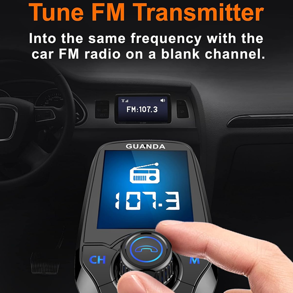 משדר FM בלוטות' לרכב עם דיבורית, זרוע מתכווננת, נגן מוזיקה וטעינה