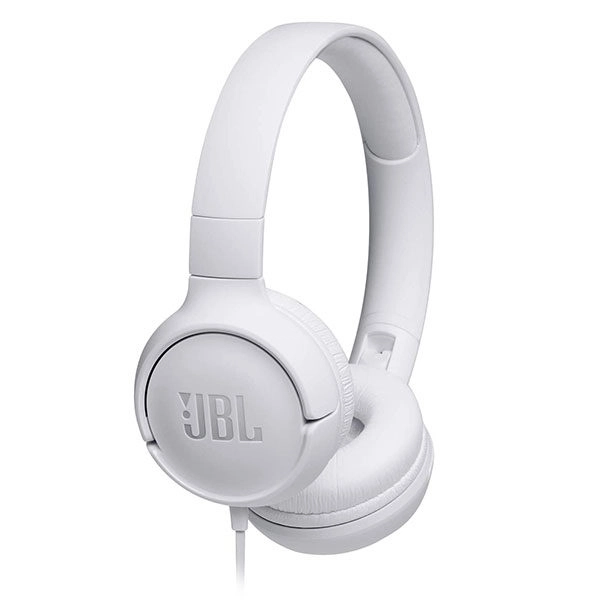 אוזניות JBL Tune 500 עם מיקרופון מובנה וצליל נקי לבן