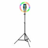 רינג לייט צבעוני 26 ס"מ RGB עוצמתי ומתכוונן עם חצובה עד 2 מטר