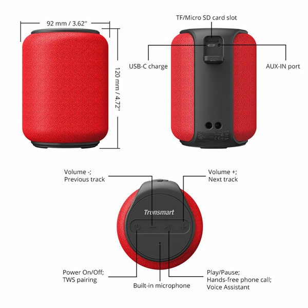 רמקול אלחוטי Tronsmart T6 Mini אדום קומפקטי וחזק עם חיי סוללה ארוכים