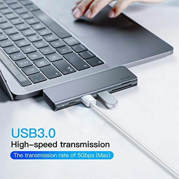 מפצל 5 ב-1 מ-USB-C לזוג חיבורי USB, עם USB-C וכרטיסי זיכרון Baseus Harmonica