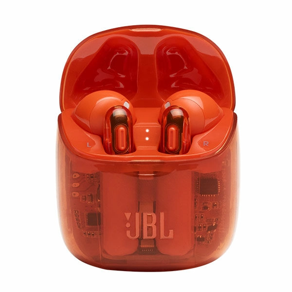 אוזניות אלחוטיות JBL Tune 225 TWS שקוף כתום עם חיי סוללה ארוכים