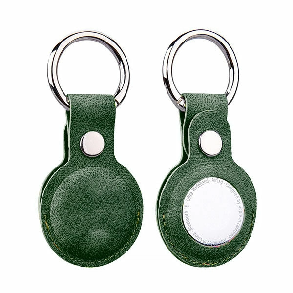 כיסוי ל AirTag מחזיק מפתחות ירוק דמוי עור חלק AirTag Key Ring