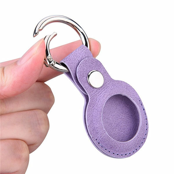 כיסוי ל AirTag מחזיק מפתחות סגול דמוי עור חלק AirTag Key Ring