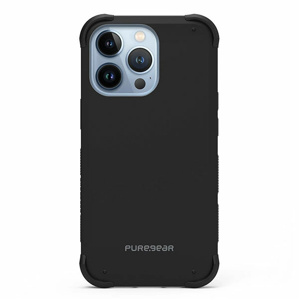 כיסוי לאייפון 13 פרו שחור חזק עם במפרים בולמי זעזועים PureGear DualTek