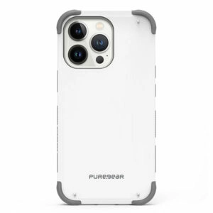 כיסוי לאייפון 13 פרו לבן חזק עם במפרים בולמי זעזועים PureGear DualTek