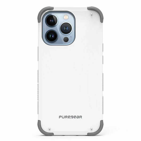 כיסוי לאייפון 13 פרו מקס לבן חזק עם במפרים בולמי זעזועים PureGear DualTek