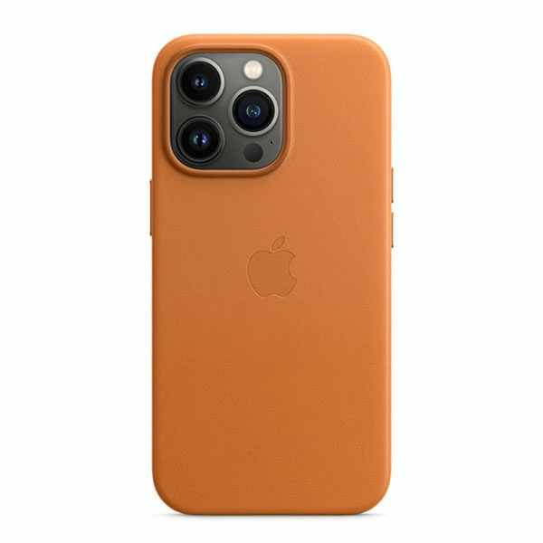 כיסוי לאייפון 13 פרו מקורי חום זהוב עור תומך MagSafe