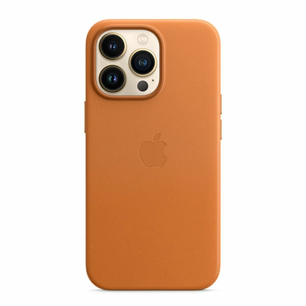 כיסוי לאייפון 13 פרו מקורי חום זהוב עור תומך MagSafe