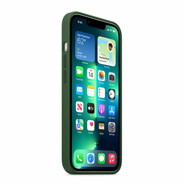 כיסוי לאייפון 13 פרו מקורי ירוק תלתן סיליקון תומך MagSafe