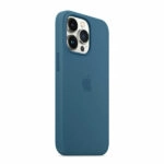 כיסוי לאייפון 13 פרו מקורי כחול עורבני סיליקון תומך MagSafe