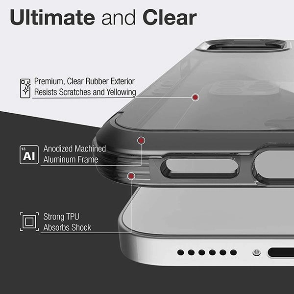 כיסוי לאייפון 12 פרו מקס שקוף שחור קשיח עם מסגרת אלומיניום Raptic Air