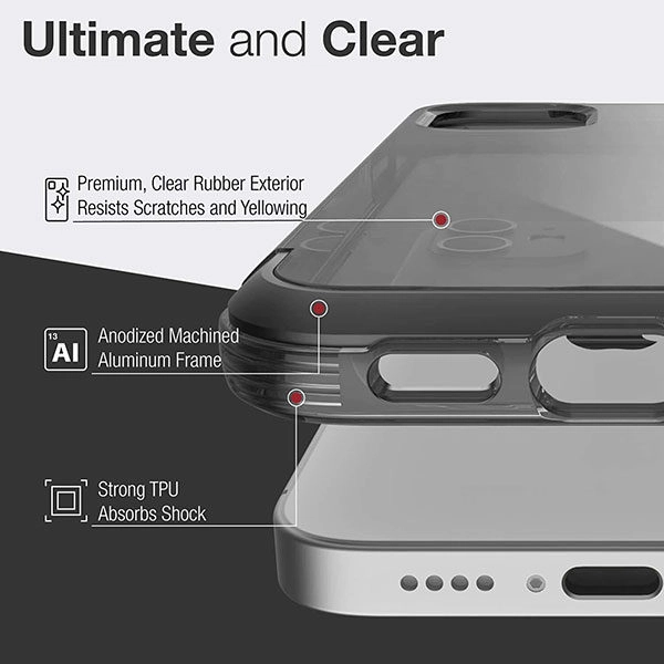 כיסוי לאייפון 12 מיני שקוף שחור קשיח עם מסגרת אלומיניום Raptic Air