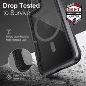 כיסוי לאייפון 12 פרו שחור שקוף תומך MagSafe עמיד Raptic Shield Pro