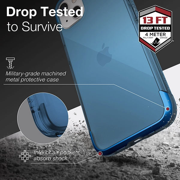 כיסוי לאייפון 13 שקוף כחול קשיח עם מסגרת אלומיניום Raptic Air