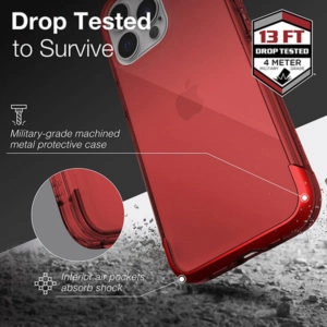 כיסוי לאייפון 13 פרו מקס שקוף אדום קשיח עם מסגרת אלומיניום Raptic Air