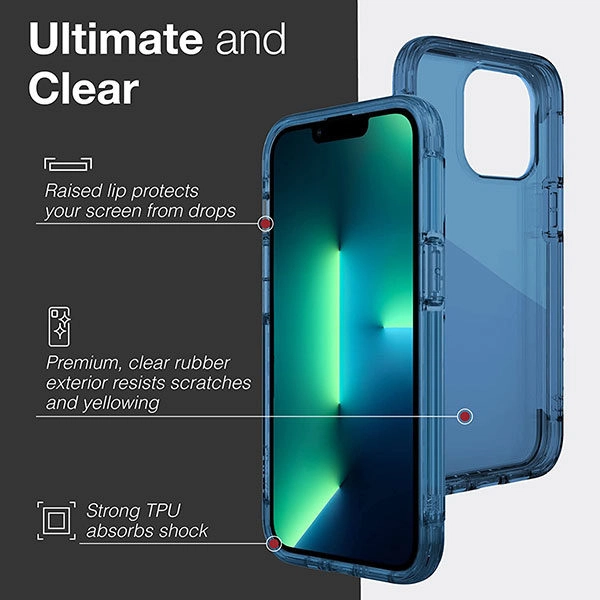 כיסוי לאייפון 13 פרו שקוף כחול קשיח עם מסגרת אלומיניום Raptic Air