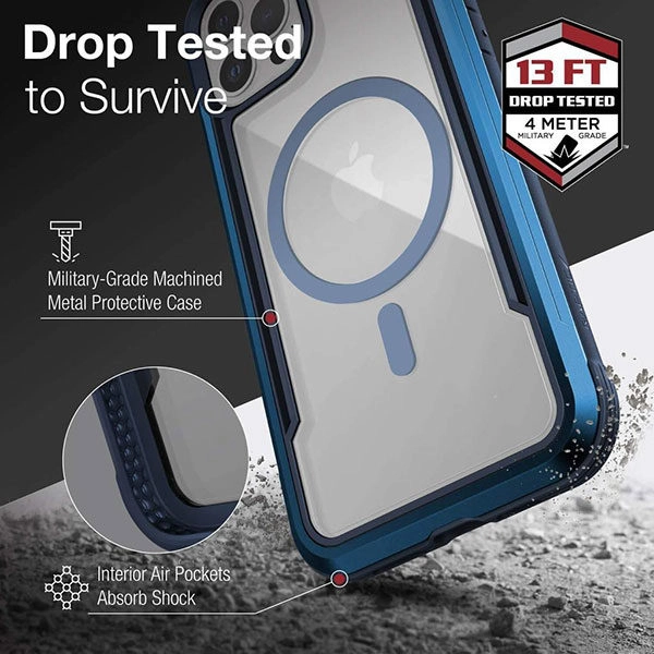 כיסוי לאייפון 12 פרו כחול שקוף תומך MagSafe עמיד Raptic Shield Pro