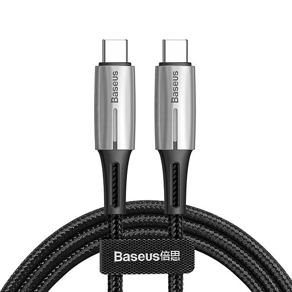 כבל USB-C ל-USB-C שזור מהיר עם נורית חיווי 60 וואט שחור Baseus