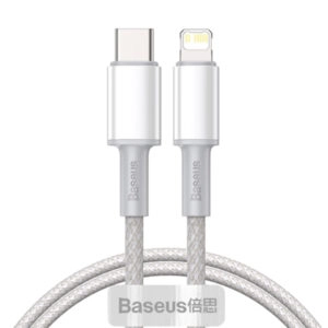 כבל לאייפון USB-C באורך מטר 20 וואט שזור ועמיד כסוף Baseus