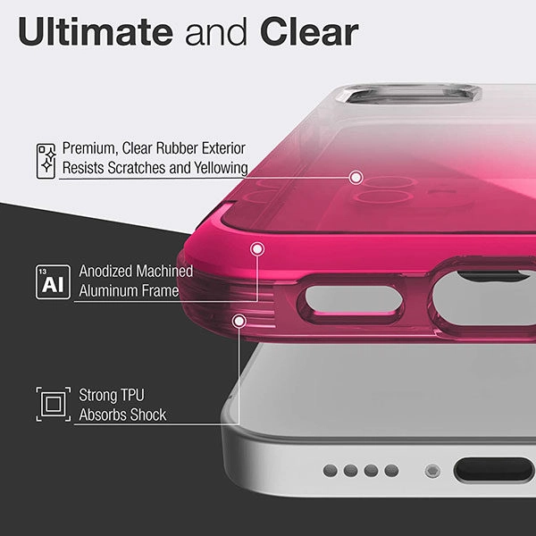 כיסוי לאייפון 12 מיני ורוד שקוף קשיח עם מסגרת אלומיניום Raptic Air