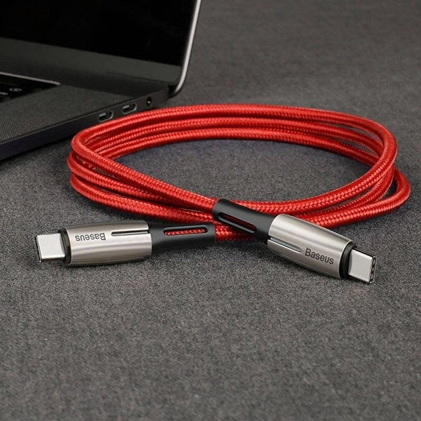 כבל USB-C ל-USB-C שזור מהיר עם נורית חיווי 60 וואט אדום Baseus