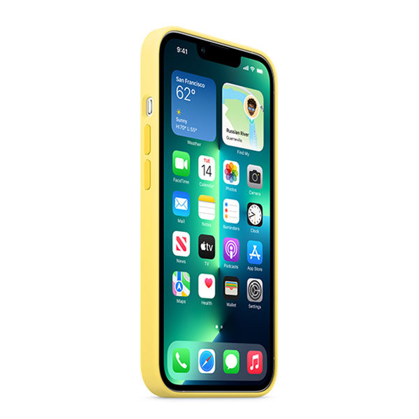 כיסוי לאייפון 13 פרו צהוב גרידת לימון מקורי סיליקון תומך MagSafe