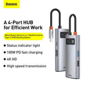 מפצל 4 ב-1 למחשב מ-USB-C ל-USB-C, USB, HDMI 4K כסוף Baseus