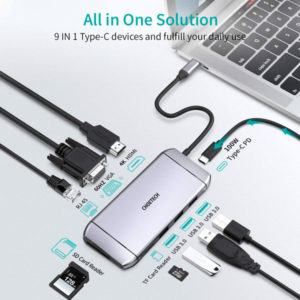 מפצל 9 ב-1 מ-USB-C ל-USB-C, USB, HDMI, רשת ועוד Choetech