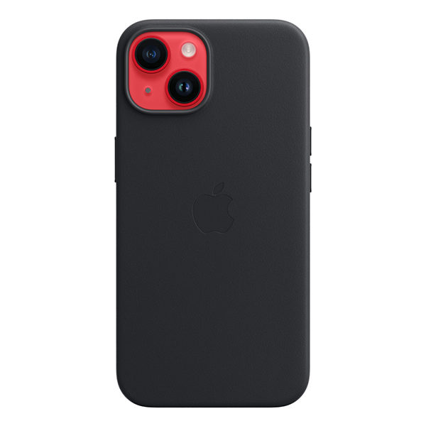 כיסוי לאייפון 14 מקורי שחור חצות עור תומך MagSafe