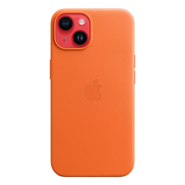 כיסוי לאייפון 14 מקורי כתום עור תומך MagSafe