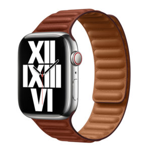 רצועת עור לשעון אפל 45 מ”מ מקורית חום אדמדם Apple Watch Leather Link S/M