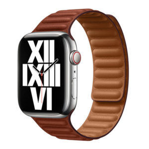 רצועת עור לשעון אפל 45 מ”מ מקורית חום אדמדם Apple Watch Leather Link M/L