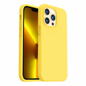כיסוי לאייפון 14 פרו סיליקון צהוב עם מגע קטיפה