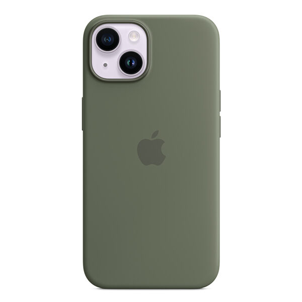כיסוי מקורי לאייפון 14 ירוק זית סיליקון תומך MagSafe
