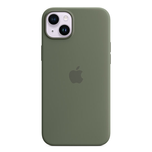 כיסוי מקורי לאייפון 14 פלוס ירוק זית סיליקון תומך MagSafe