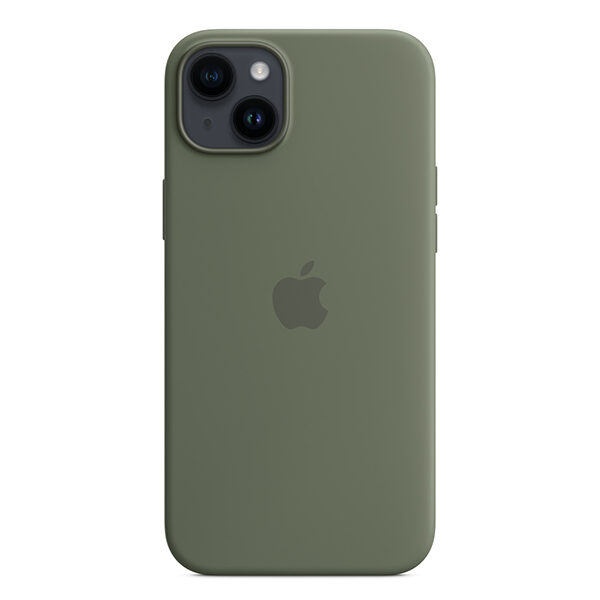 כיסוי מקורי לאייפון 14 פלוס ירוק זית סיליקון תומך MagSafe