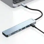 מפצל 7 ב-1 מ-USB-C ל- 2 USB-A ו-HDMI וכרטיס זיכון XO-HUB007 כסוף