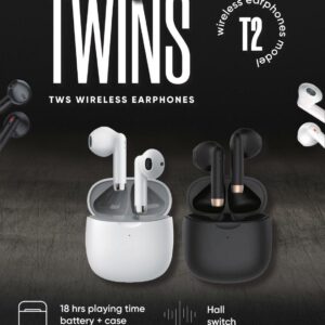אוזניות אלחוטיות CORAL Twins T2 TWS עם סאונד איכותי צליל נקי צבע שחור