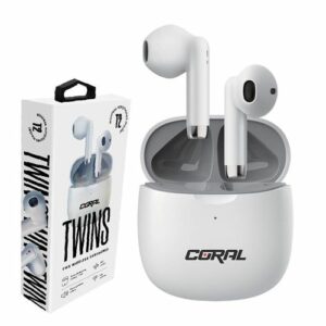 אוזניות אלחוטיות CORAL Twins T2 TWS עם סאונד איכותי ביותר בצבע לבן