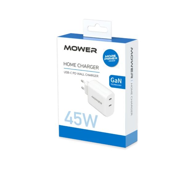 מטען בית Usb C כפול קומפקטי ובטיחותי 45w לבן Mower