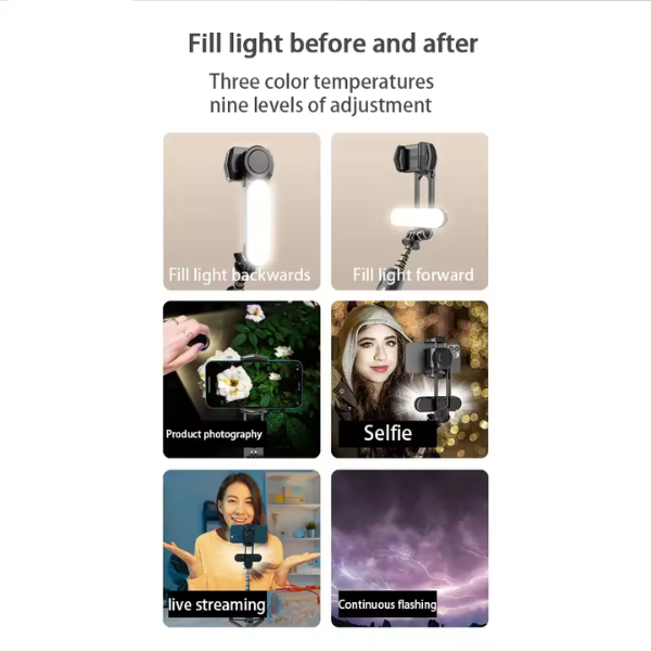 גימבל עם תאורת LED מתכוונן 360 מעלות לצילום תמונות ווידיאו דגם Q09