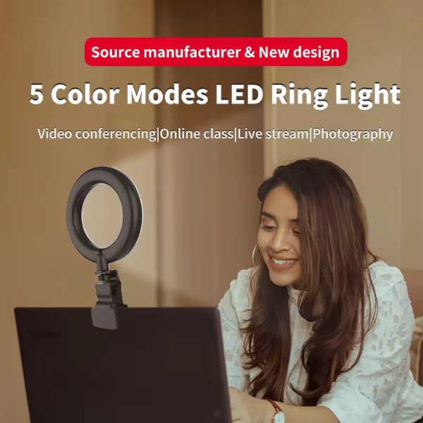 רינג לייט LED נייד עם קליפס ושלדה מתכווננת לתאורה אידיאלית לכל סביבת עבודה דגם F-601A