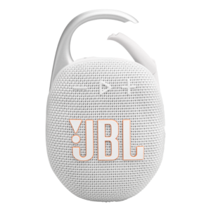 רמקול JBL Clip 5 לבן נייד עם סאונד עוצמתי ועמידות למים