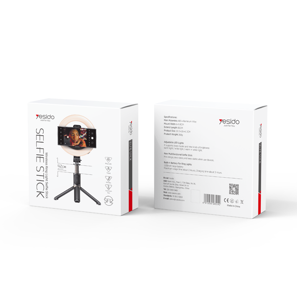 מוט סלפי עם רינג לייט 10 אינץ' ושלט רחוק | Yesido SF12