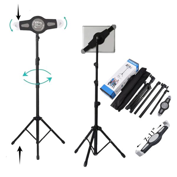 מעמד חצובה אוניברסלי לטאבלטים מתכוונן 360 מעלות באורך 1.6 מטר