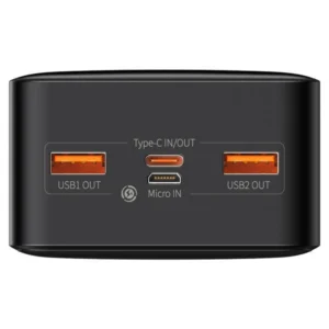 מטען נייד 30000mAh 20W עוצמתי עם טעינה מהירה וצג LED – שחור | Baseus Bipow