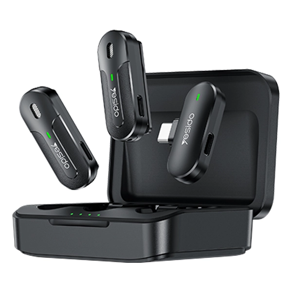 מיקרופון אלחוטי כפול USB-C עם מארז טעינה, טכנולוגיית AI לצליל ברור, חד ואיכותי | Yesido KR17