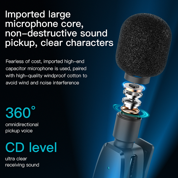 מיקרופון כפול אלחוטי Lightning עם טכנולוגיה להפחתת רעשים Yesido KR14